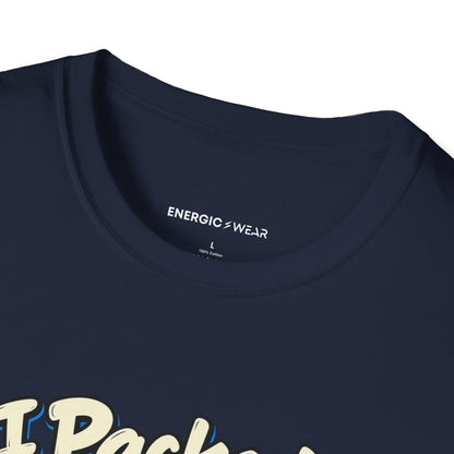 Graphic fitness T-shirt featuring the "I Packed Optimism Forgot Socks" design.