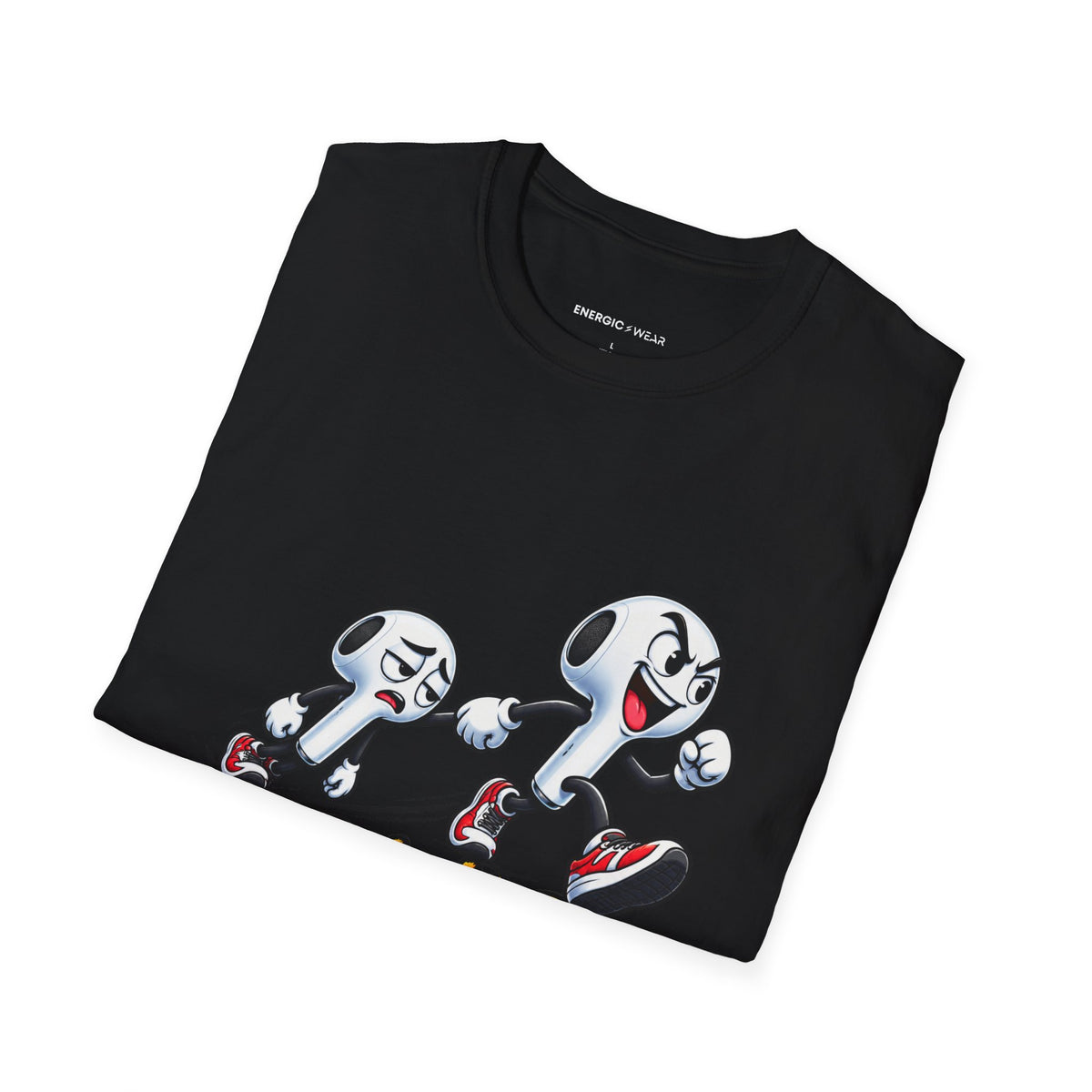 Graphic fitness T-shirt featuring the "One Earbud Is Doing All the Motivating" design.