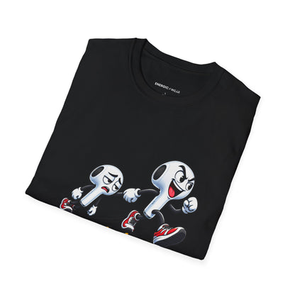 Graphic fitness T-shirt featuring the "One Earbud Is Doing All the Motivating" design.