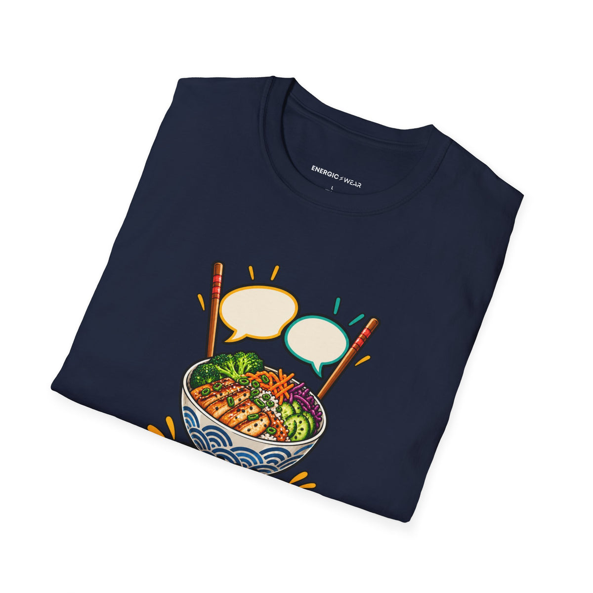 Graphic fitness T-shirt featuring the "My Post-Workout Debrief Comes With Chopsticks" design.