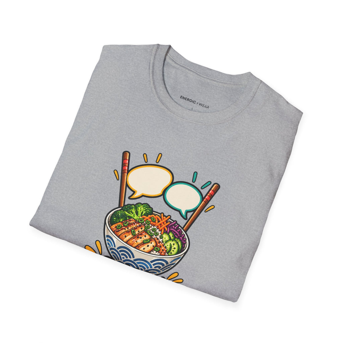 Graphic fitness T-shirt featuring the "My Post-Workout Debrief Comes With Chopsticks" design.
