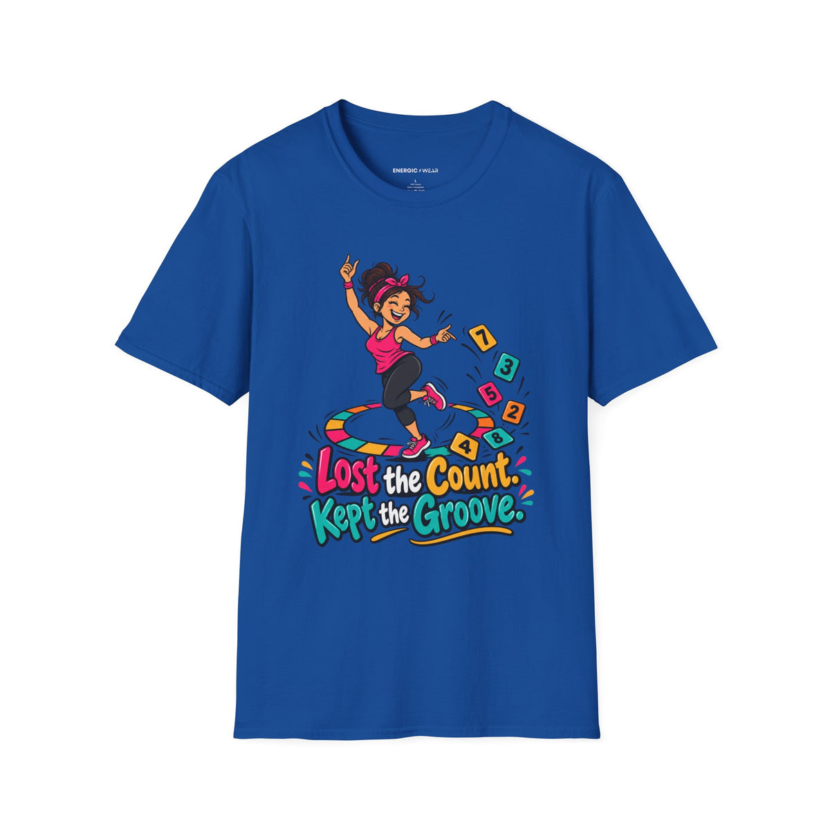 Graphic fitness T-shirt featuring the "Lost the Count, Kept the Groove" design.