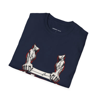 Graphic fitness T-shirt featuring the "My Forearms Keep Their End of the Bargain" design.