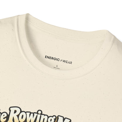 Graphic fitness T-shirt featuring the "The Rowing Machine Has Main-Character Energy" design.