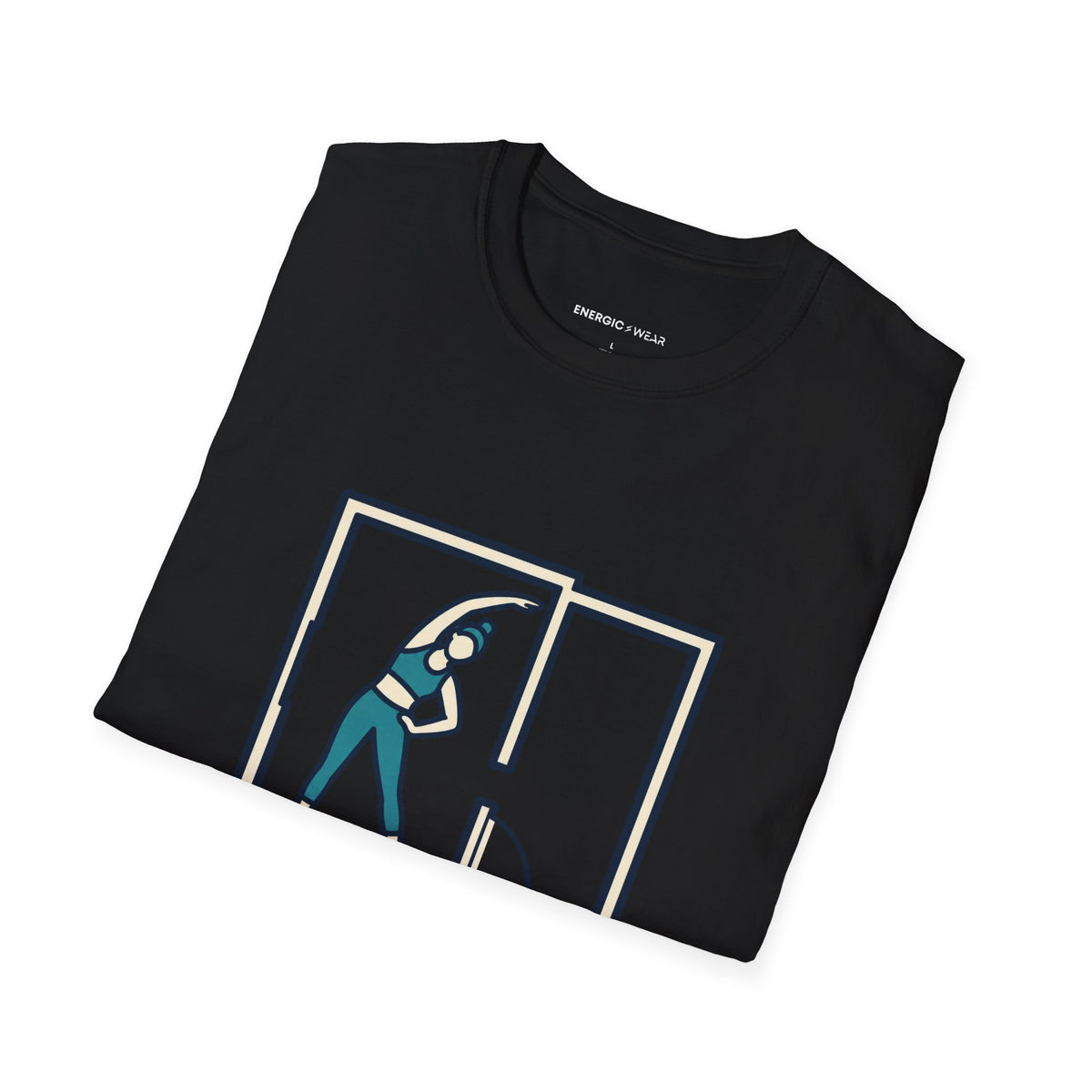 Graphic fitness T-shirt featuring the "Stretch Into the Space You Have" design.