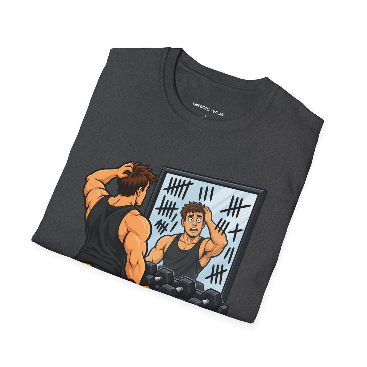 Graphic fitness T-shirt featuring the "The Mirror Caught Me Counting Wrong" design.