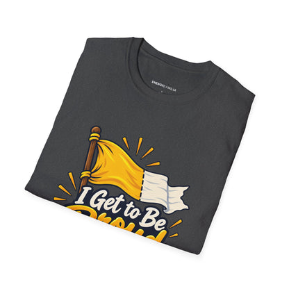 Graphic fitness T-shirt featuring the "I Get to Be Proud Before I'm Finished" design.