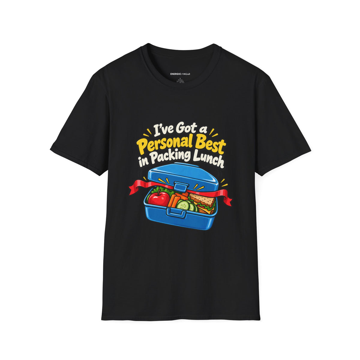 Graphic fitness T-shirt featuring the "I've Got a Personal Best in Packing Lunch" design.