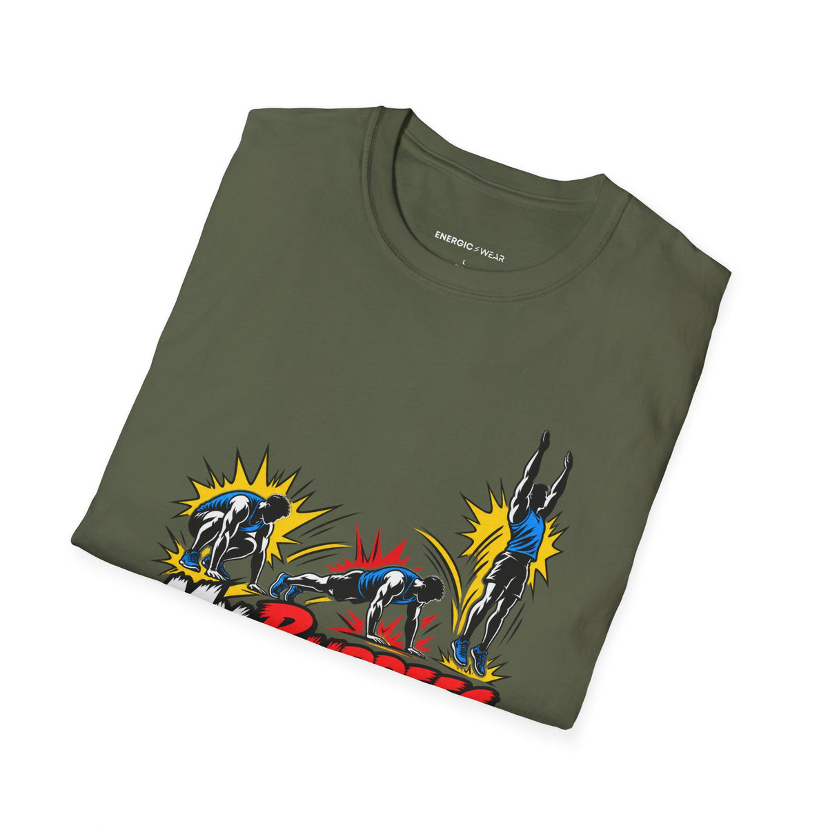 Graphic fitness T-shirt featuring the "My Burpees Come With Sound Effects" design.