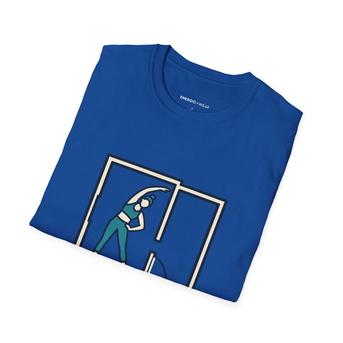 Graphic fitness T-shirt featuring the "Stretch Into the Space You Have" design.