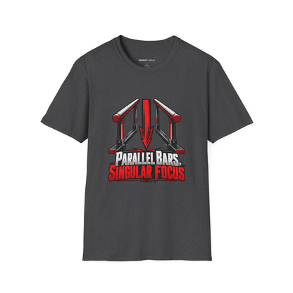 Graphic fitness T-shirt featuring the "Parallel Bars Singular Focus" design.