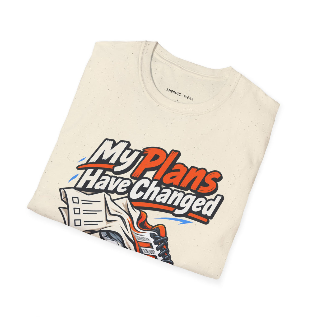 Graphic fitness T-shirt featuring the "My Plans Have Changed Into Training Shoes" design.