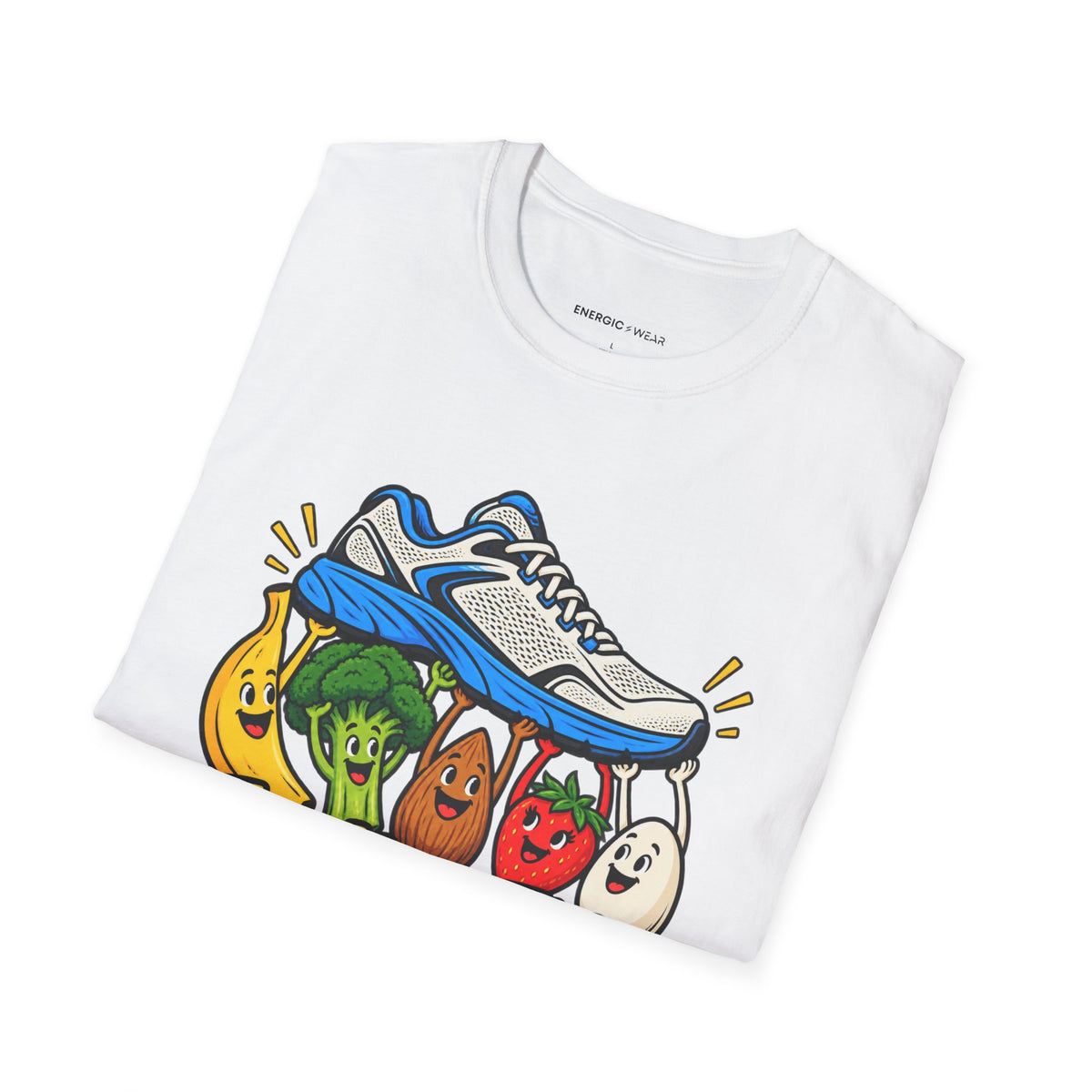 Graphic fitness T-shirt featuring the "Fueling This Workout Is a Group Project" design.