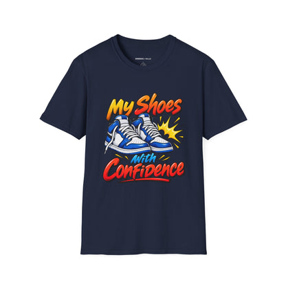 Graphic fitness T-shirt featuring the "My Shoes Squeak with Confidence" design.