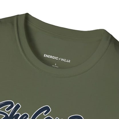 Graphic fitness T-shirt featuring the "She Can Be a Beginner at Fifty" design.