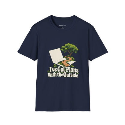Graphic fitness T-shirt featuring the "I ve Got Plans With the Outside" design.