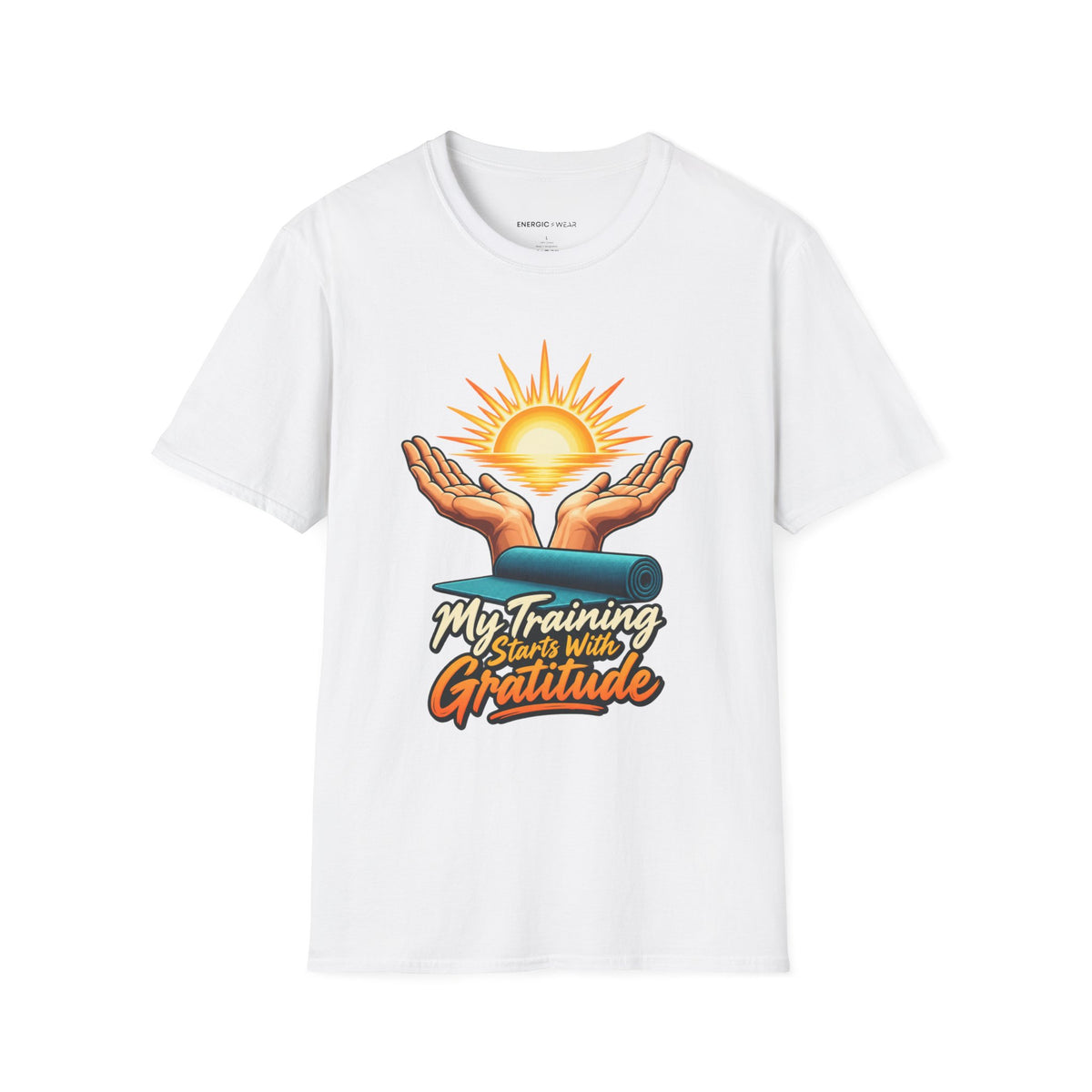 Graphic fitness T-shirt featuring the "My Training Starts with Gratitude" design.