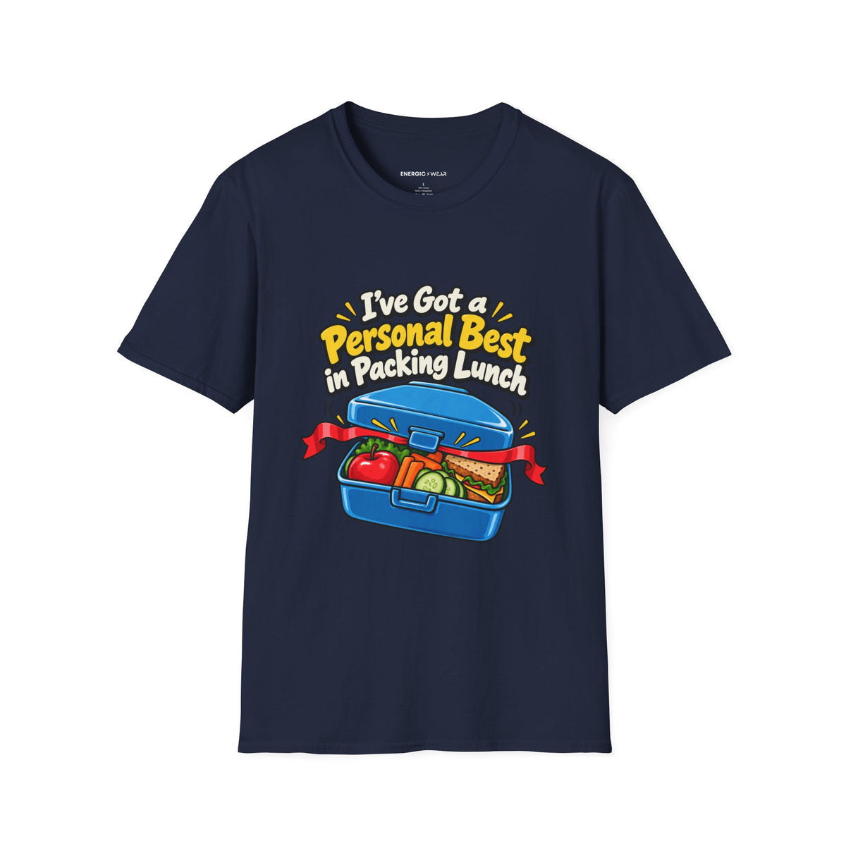 Graphic fitness T-shirt featuring the "I've Got a Personal Best in Packing Lunch" design.