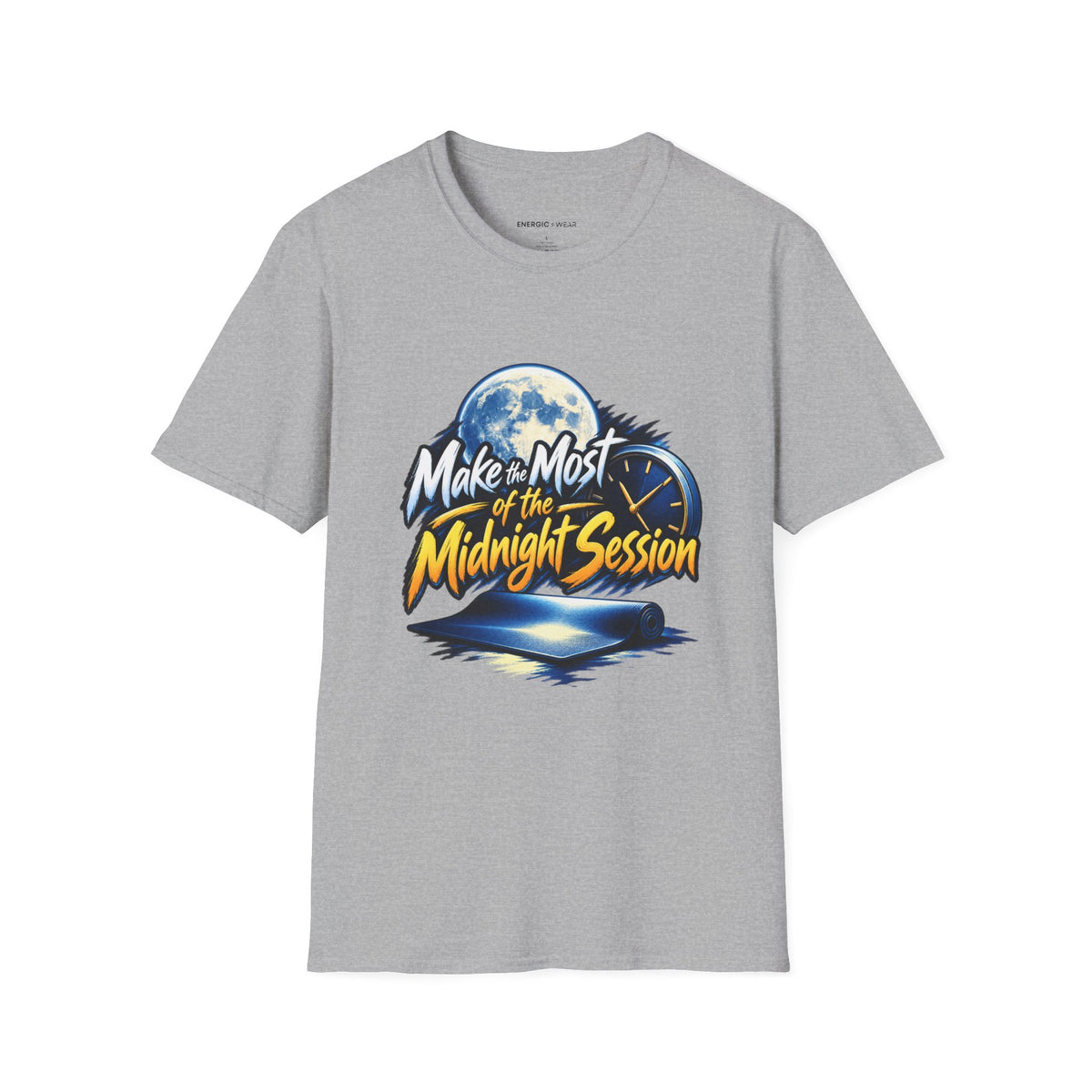Graphic fitness T-shirt featuring the "Make the Most of the Midnight Session" design.