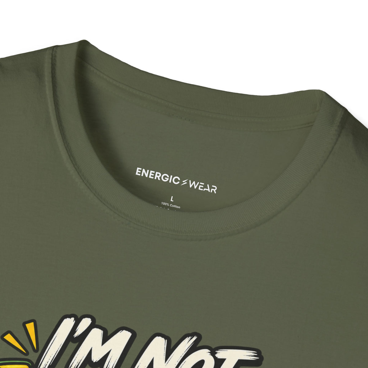 Graphic fitness T-shirt featuring the "I'm Not Lazy, I'm in Energy Saving Mode" design.
