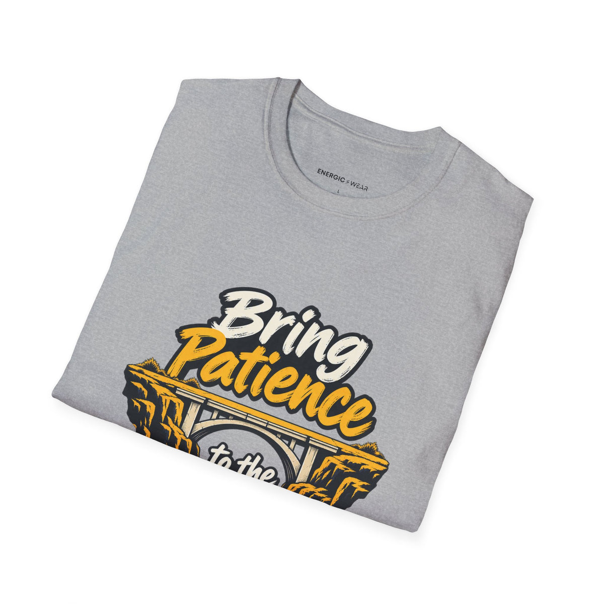 Graphic fitness T-shirt featuring the "Bring Patience to the Plateau" design.
