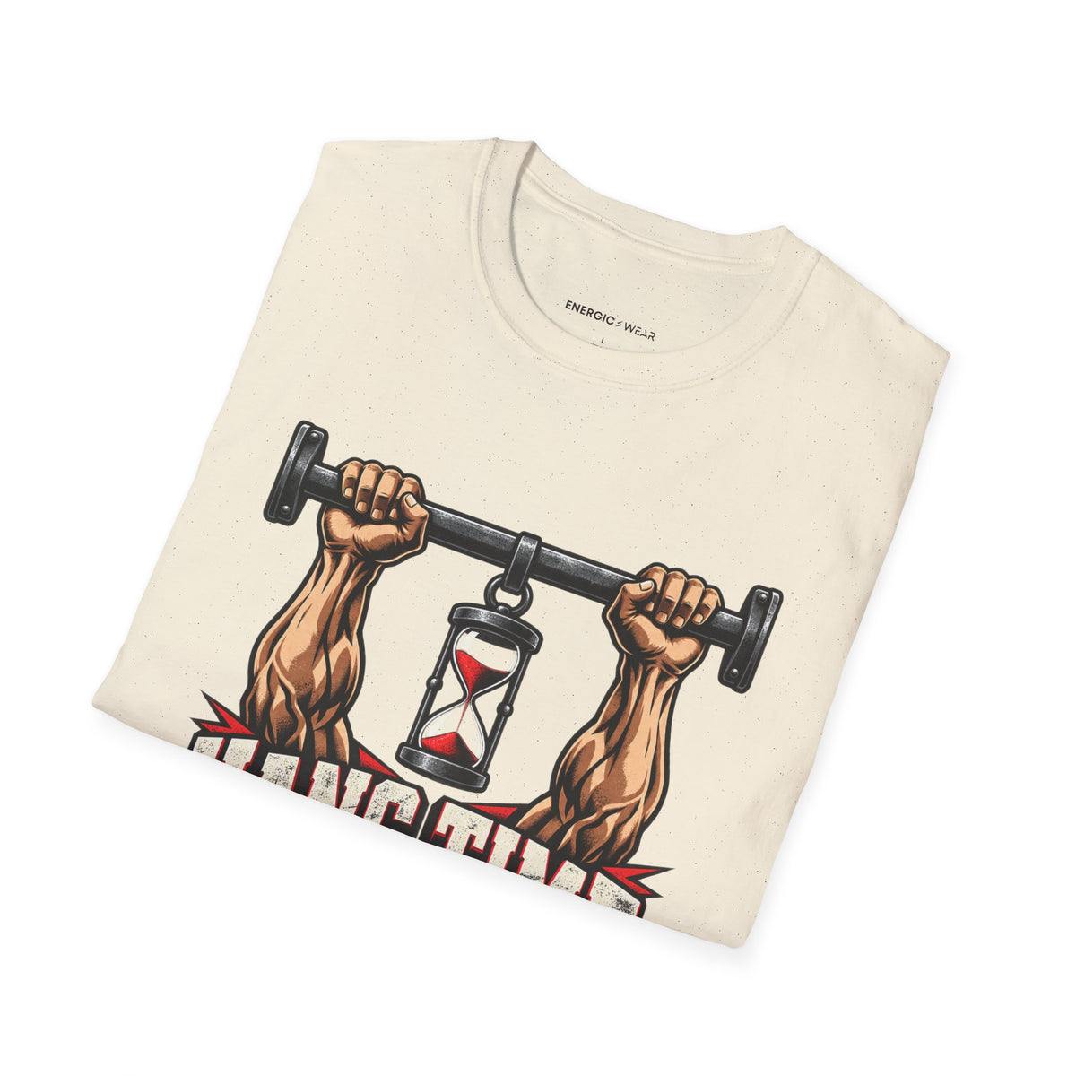 Graphic fitness T-shirt featuring the "Hang Time Earned by Hand" design.