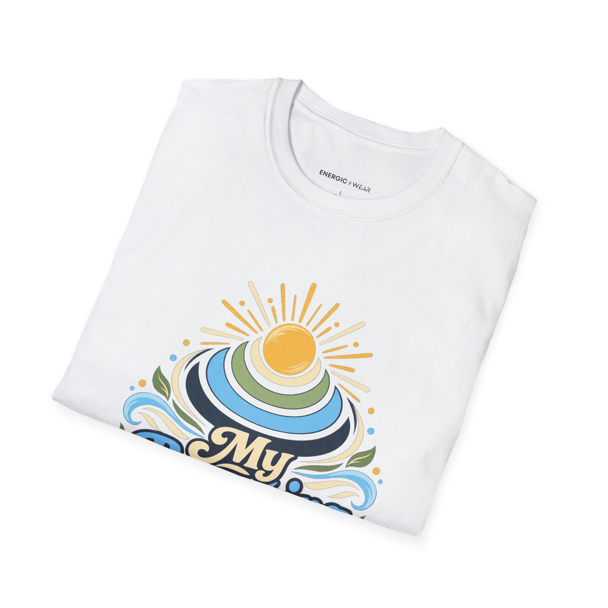 Graphic fitness T-shirt featuring the "My Breathing Sets the Tempo" design.