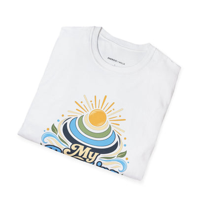 Graphic fitness T-shirt featuring the "My Breathing Sets the Tempo" design.