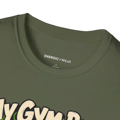 Graphic fitness T-shirt featuring the "My Gym Bag Has Its Own Ecosystem" design.