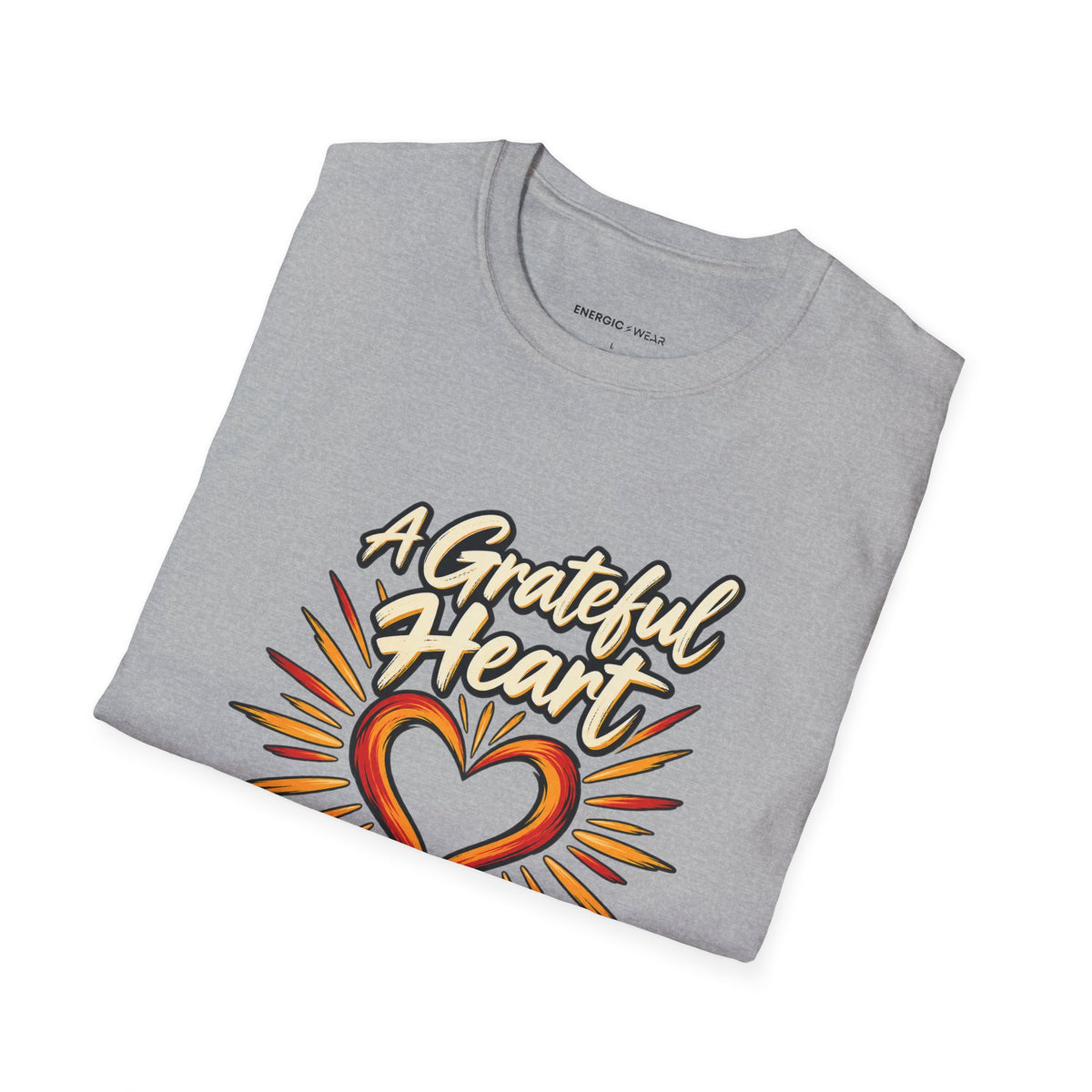Graphic fitness T-shirt featuring the "A Grateful Heart Can Train Fiercely" design.