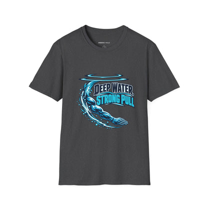 Graphic fitness T-shirt featuring the "Deep Water Strong Pull" design.