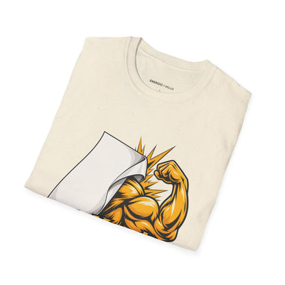 Graphic fitness T-shirt featuring the "My Muscles Don't Need a Beauty Brief" design.