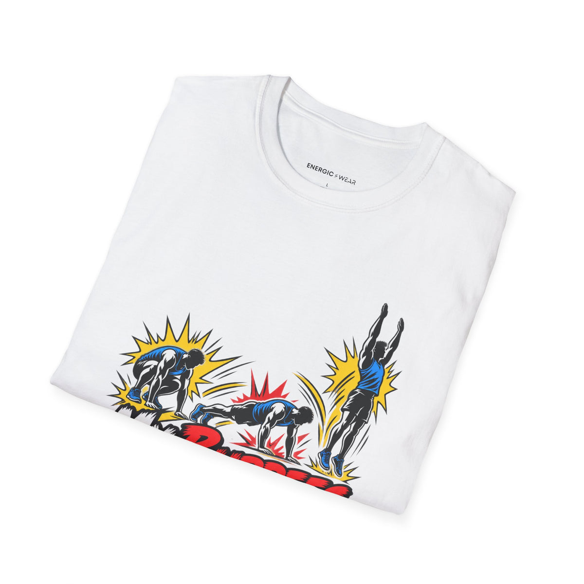 Graphic fitness T-shirt featuring the "My Burpees Come With Sound Effects" design.