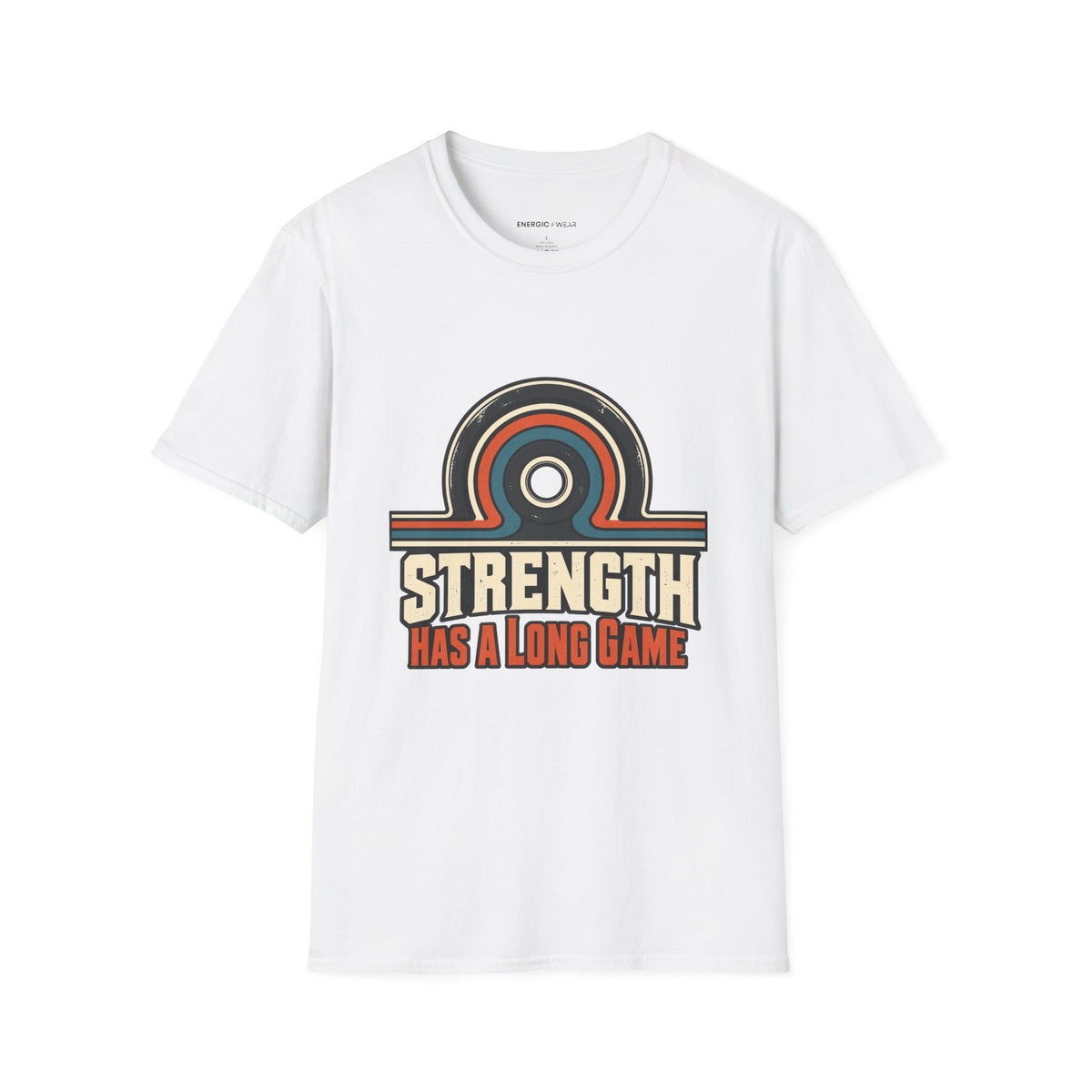 Graphic fitness T-shirt featuring the "Strength Has a Long Game" design.