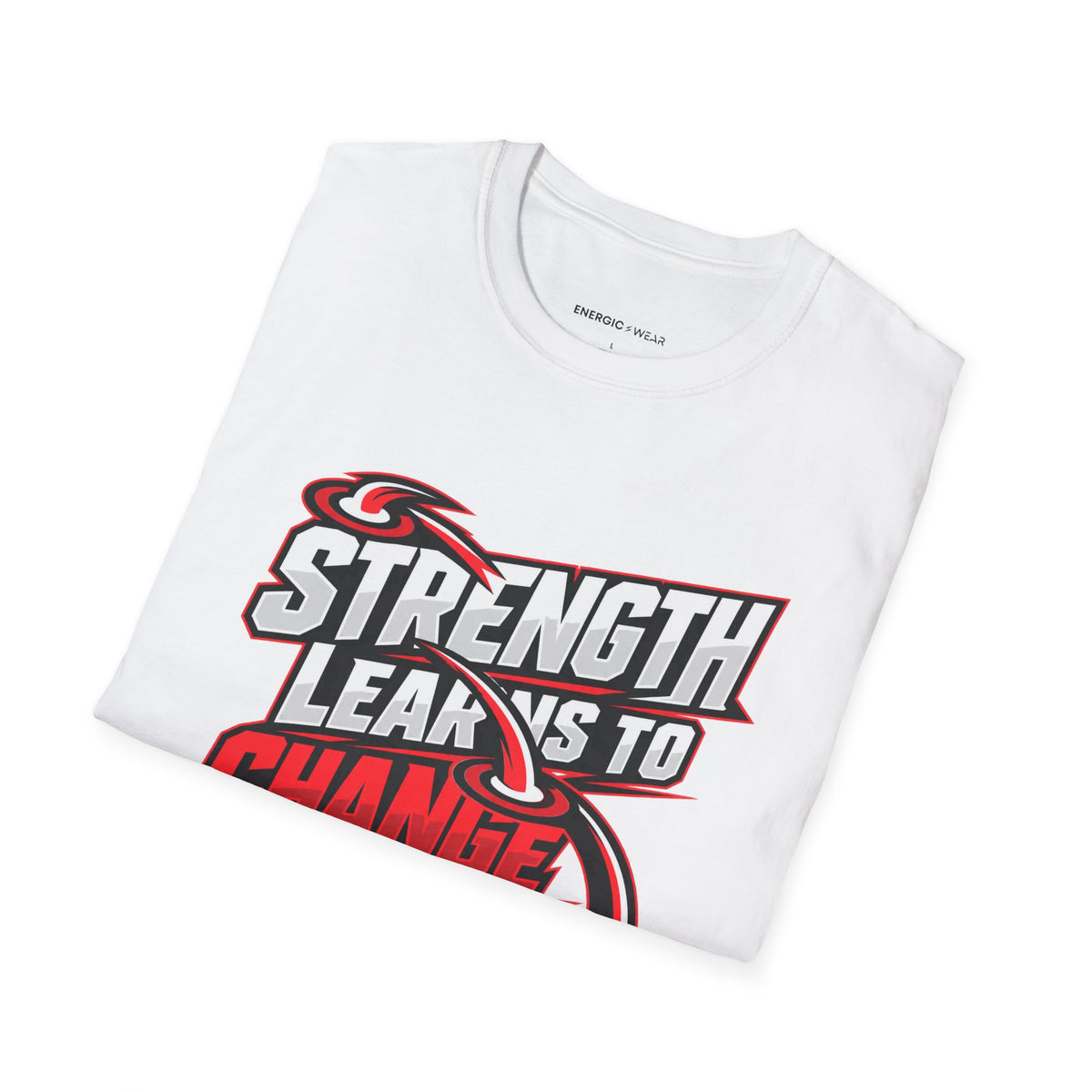 Graphic fitness T-shirt featuring the "Strength Learns to Change Direction" design.