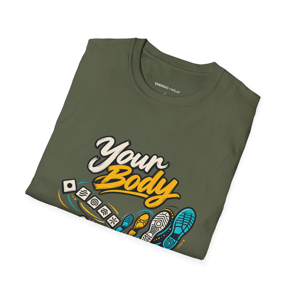 Graphic fitness T-shirt featuring the "Your Body Can Learn a New Language" design.