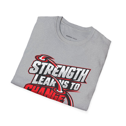 Graphic fitness T-shirt featuring the "Strength Learns to Change Direction" design.