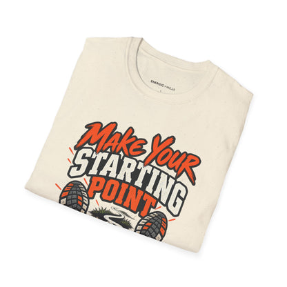 Graphic fitness T-shirt featuring the "Make Your Starting Point Proud" design.