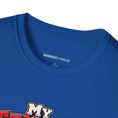 Graphic fitness T-shirt featuring the "My Triceps Finish What My Chest Starts" design.