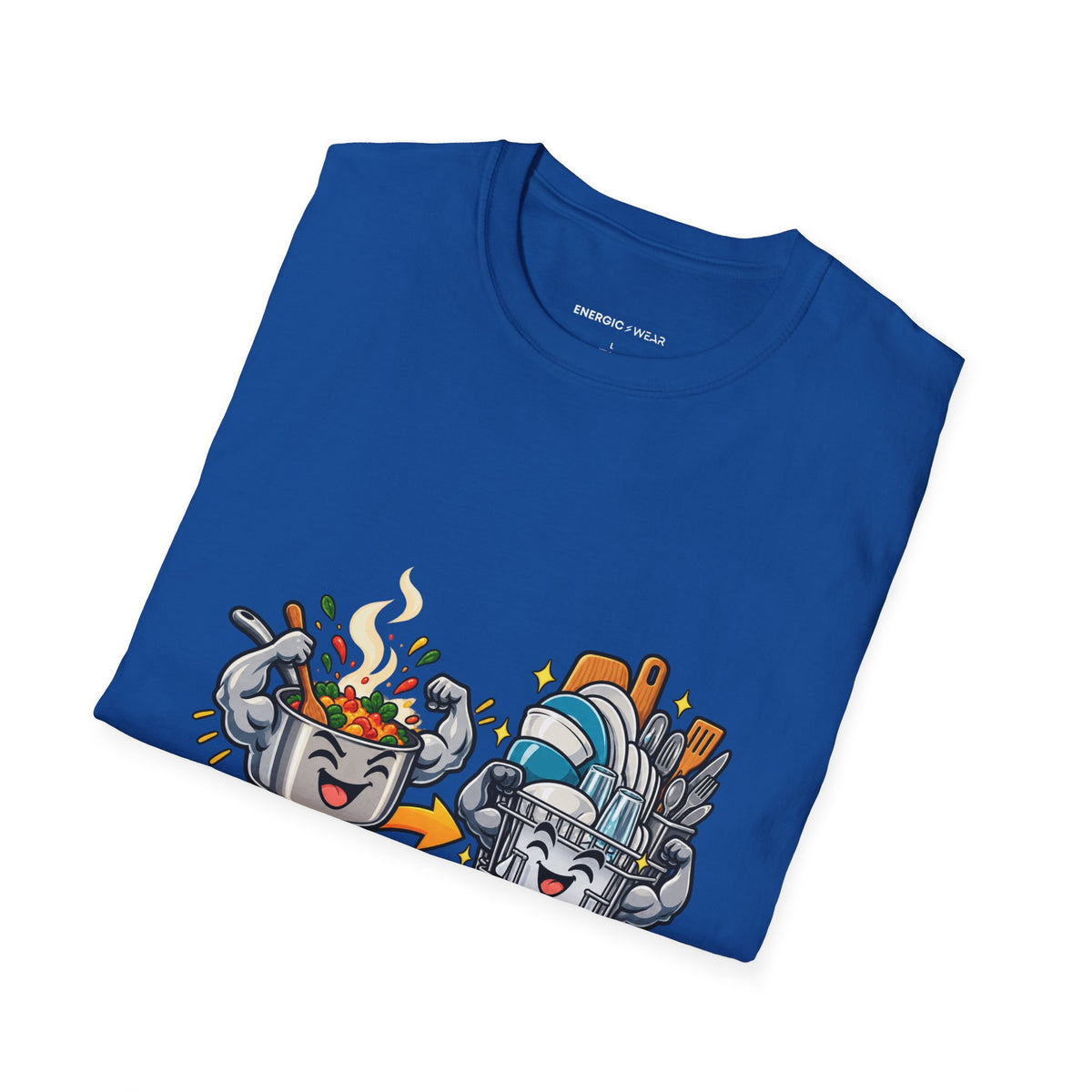 Graphic fitness T-shirt featuring the "The Real Superset Is Cooking and Dishes" design.