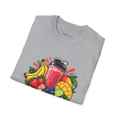 Graphic fitness T-shirt featuring the "My Smoothie Has a Support Team" design.