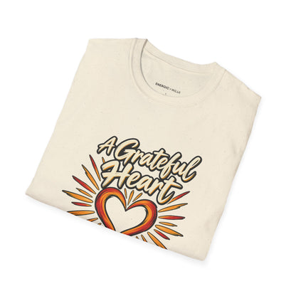Graphic fitness T-shirt featuring the "A Grateful Heart Can Train Fiercely" design.