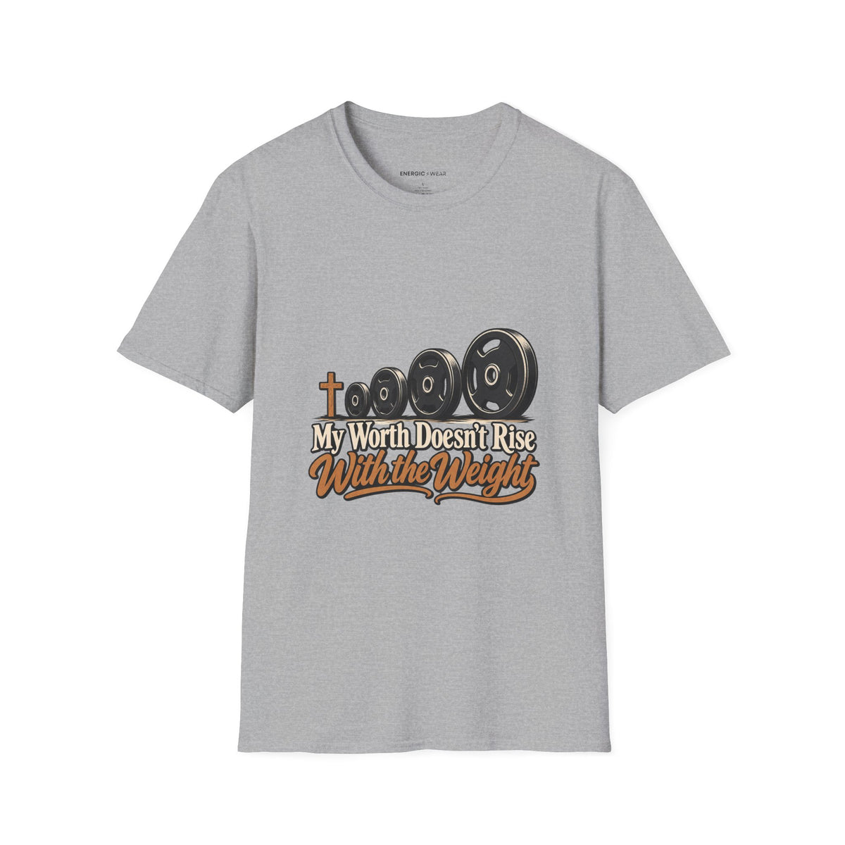 Graphic fitness T-shirt featuring the "My Worth Doesn t Rise With the Weight" design.