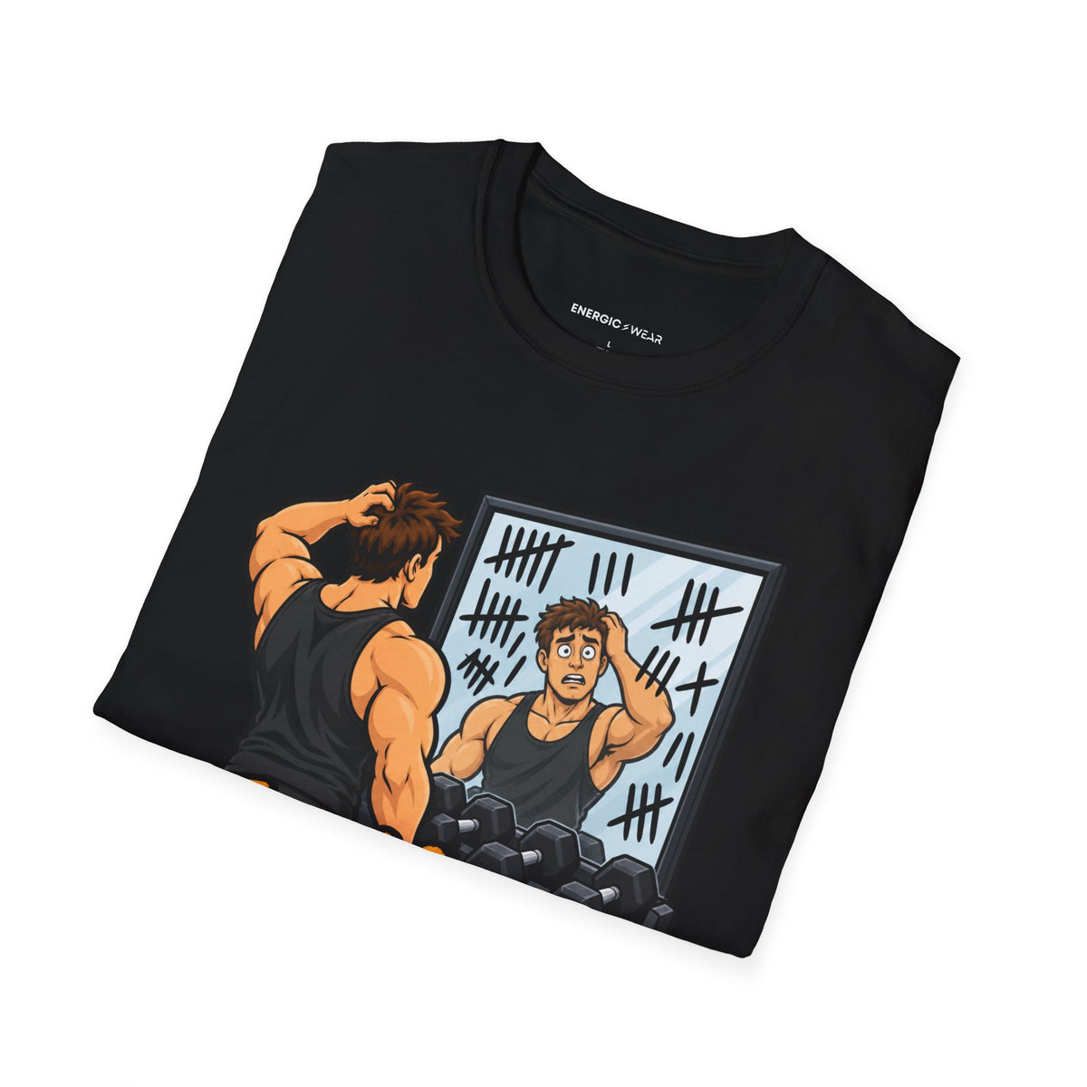 Graphic fitness T-shirt featuring the "The Mirror Caught Me Counting Wrong" design.