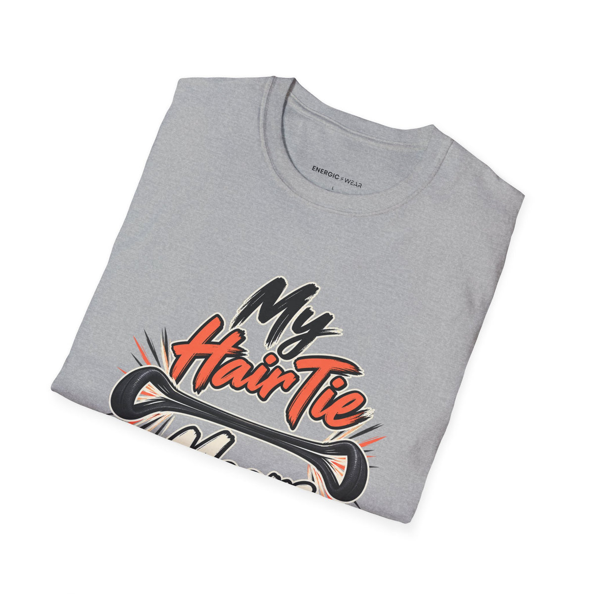 Graphic fitness T-shirt featuring the "My Hair Tie Means Business" design.