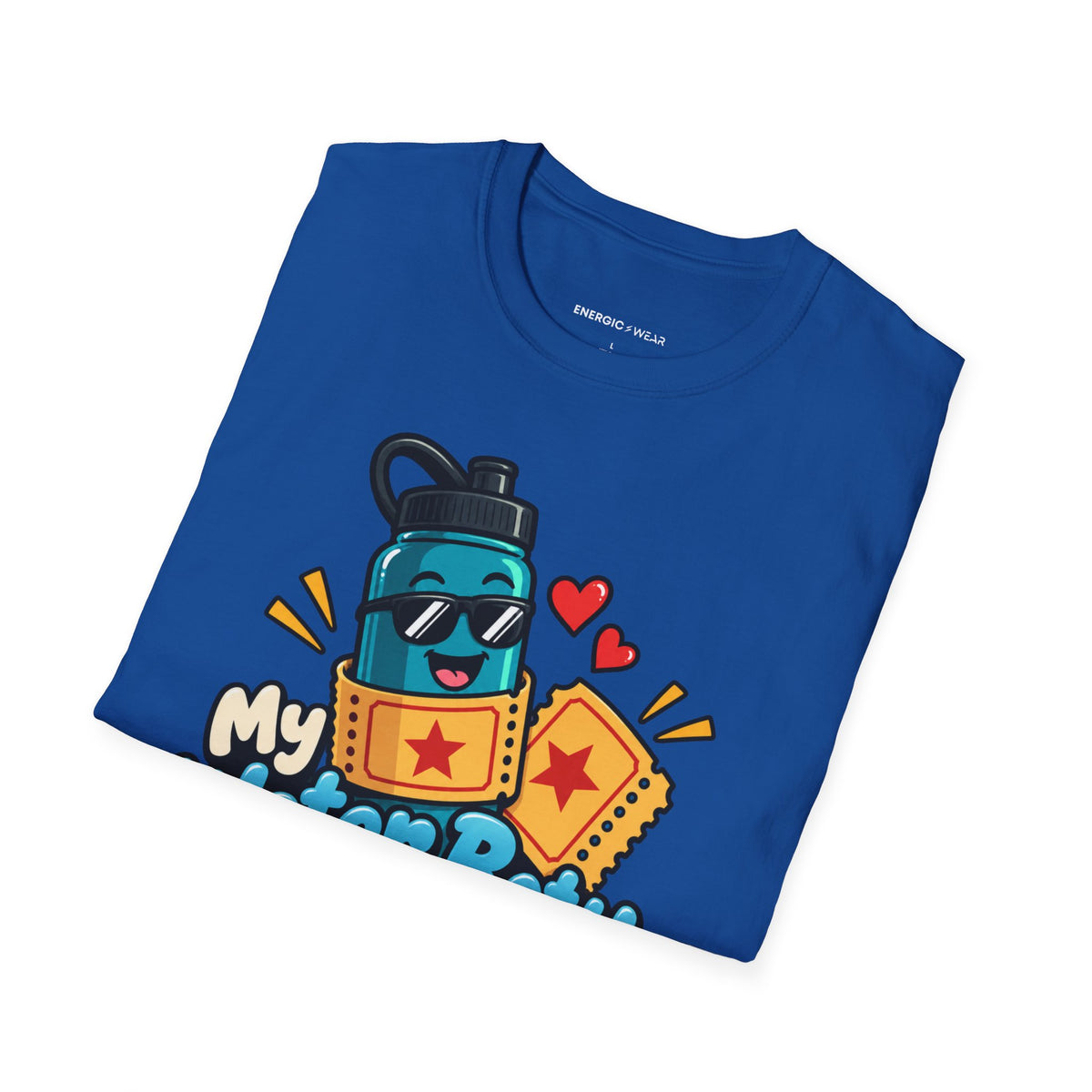 Graphic fitness T-shirt featuring the "My Water Bottle Is My Plus-One" design.