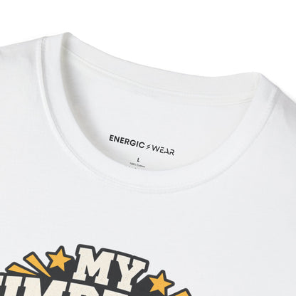 Graphic fitness T-shirt featuring the "My Dumbbells Are Just Heavy Participation Trophies" design.