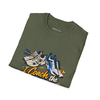 Graphic fitness T-shirt featuring the "I Coach the Confidence I Once Borrowed" design.