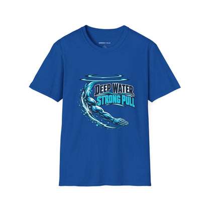 Graphic fitness T-shirt featuring the "Deep Water Strong Pull" design.