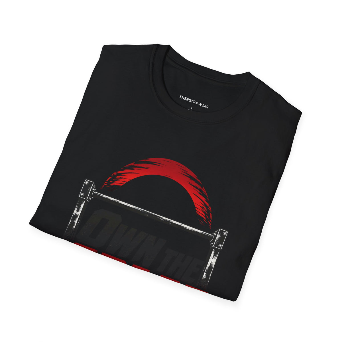 Graphic fitness T-shirt featuring the "Own the Space Above the Bar" design.
